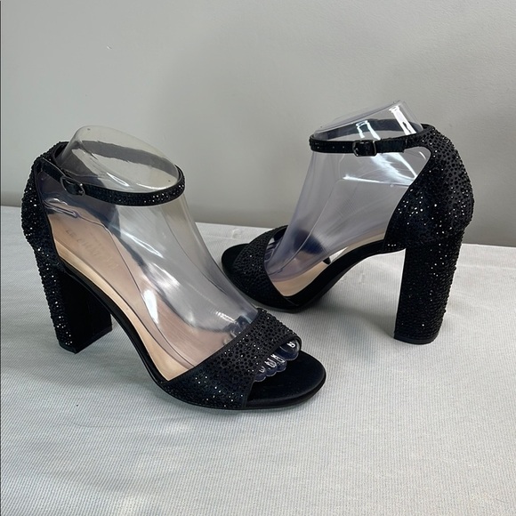 Le Chateau Jewel Studded Elegant Black Heels Open Toe Ankle Strap 39 EU - Picture 13 of 13